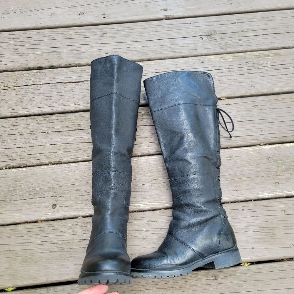 Nine West Mavira Black Leather Over The Knee OTK Equestrian Riding Tall Boots